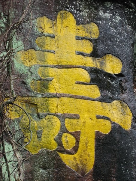 Китайский иероглиф долголетие, выгравированный на скале. 